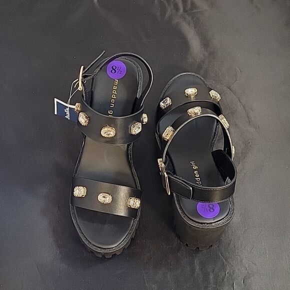 BRAND NEW MADDEN GIRL CRYSTAL LEATHER PLASFORM HEEL SANDAL G1 - Picture 5 of 13